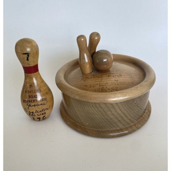 Myrtlewood Bowling Trophy Covered Bowl & Bowling Pin Recognition - Picture 2 of 12